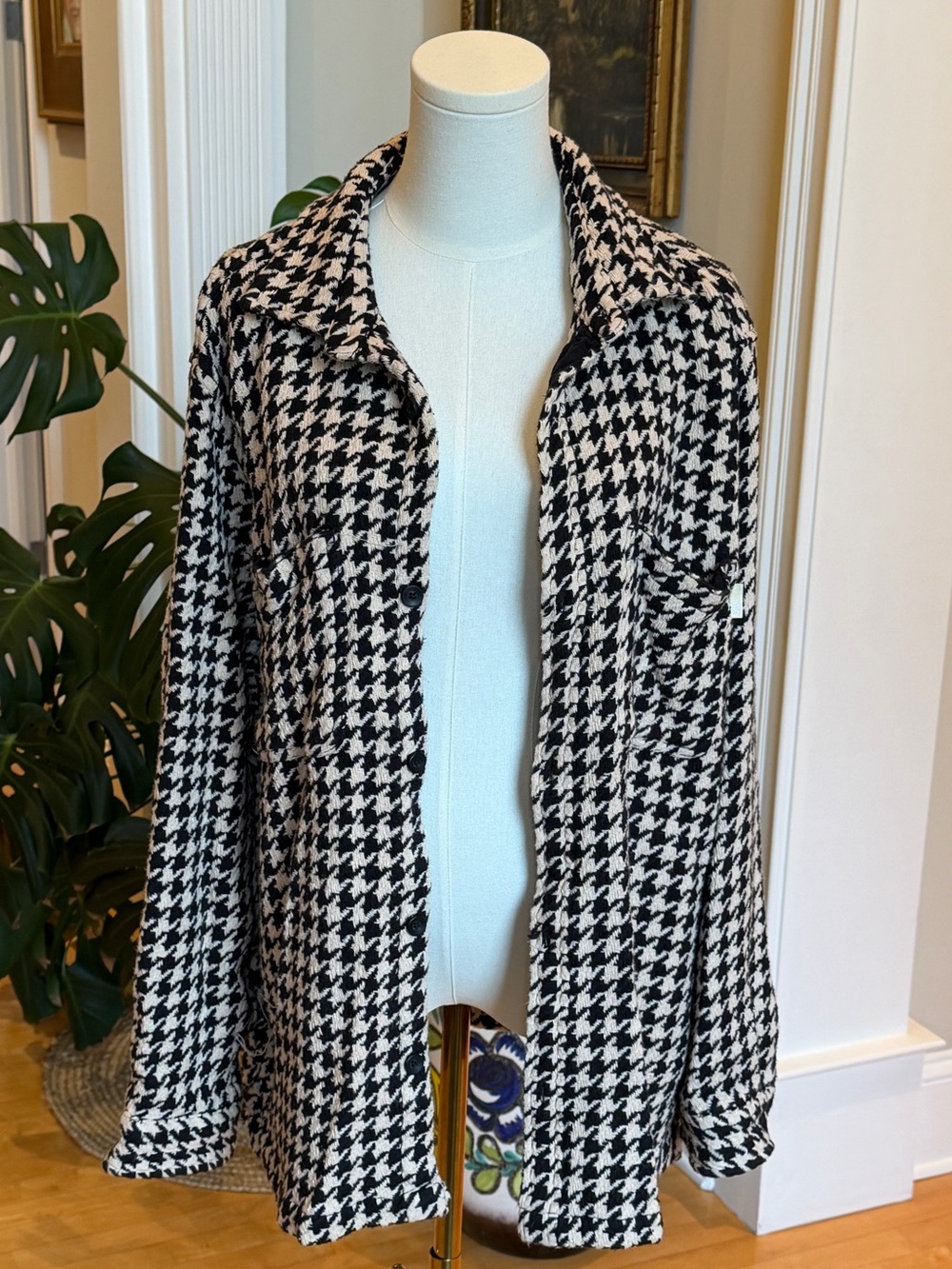 Urban Outfitters Houndstooth Oversized Cotton Jacket M Dark Academia